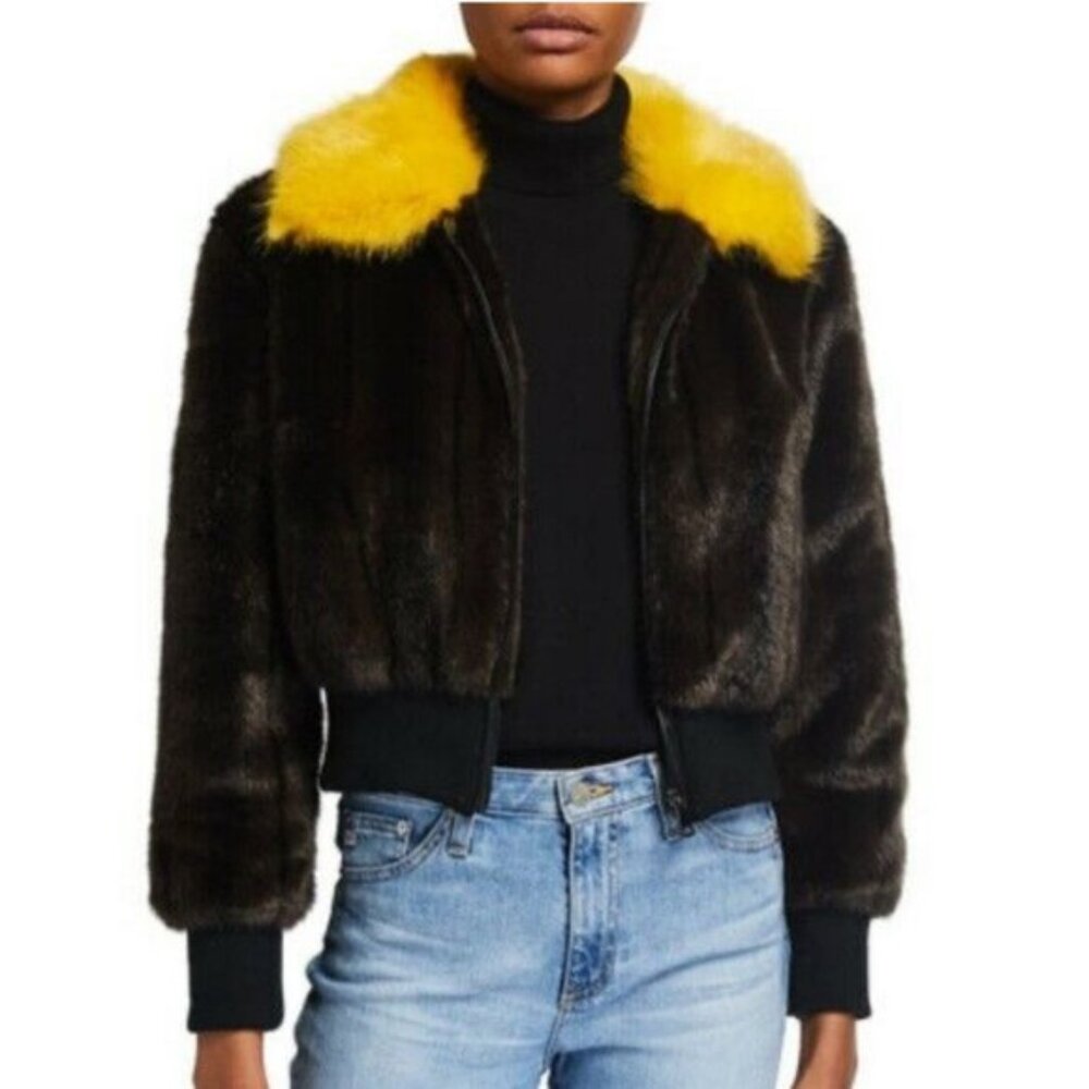 Adrienne Landau Faux Fur Bomber Jacket